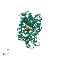 PDB entry 3jzj coloured by chain, side view.