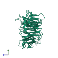 PDB entry 3jzn coloured by chain, side view.