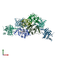 PDB entry 3jzt coloured by chain, front view.