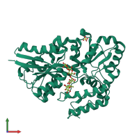 PDB entry 3k02 coloured by chain, front view.