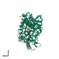 PDB entry 3k02 coloured by chain, side view.