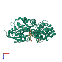 PDB entry 3k02 coloured by chain, top view.