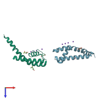 PDB entry 3k03 coloured by chain, top view.