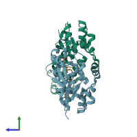 PDB entry 3k05 coloured by chain, side view.