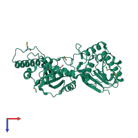 PDB entry 3k0b coloured by chain, top view.