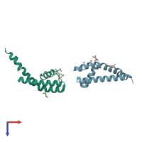 PDB entry 3k0g coloured by chain, top view.