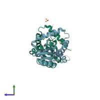 PDB entry 3k0l coloured by chain, side view.