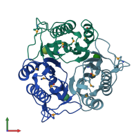 PDB entry 3k0t coloured by chain, front view.
