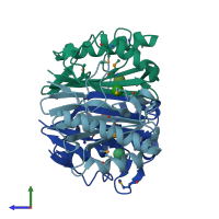 PDB entry 3k0t coloured by chain, side view.