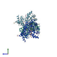 PDB entry 3k13 coloured by chain, side view.