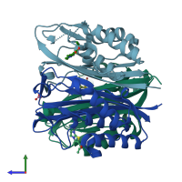 PDB entry 3k14 coloured by chain, side view.