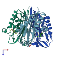 PDB entry 3k14 coloured by chain, top view.