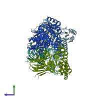 PDB entry 3k17 coloured by chain, side view.