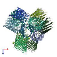 PDB entry 3k19 coloured by chain, top view.