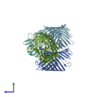 PDB entry 3k1b coloured by chain, side view.