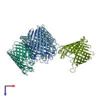 PDB entry 3k1b coloured by chain, top view.