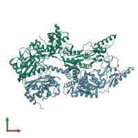 PDB entry 3k1j coloured by chain, front view.