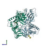 PDB entry 3k1l coloured by chain, side view.