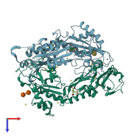 PDB entry 3k1l coloured by chain, top view.