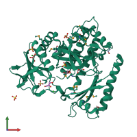 PDB entry 3k1t coloured by chain, front view.