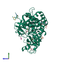 PDB entry 3k1t coloured by chain, side view.