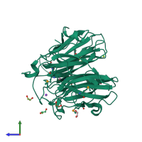 PDB entry 3k1u coloured by chain, side view.