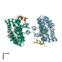 PDB entry 3k22 coloured by chain, top view.