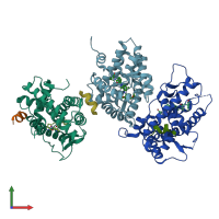 PDB entry 3k23 coloured by chain, front view.