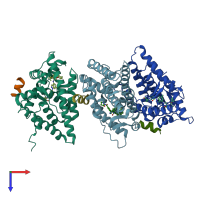 PDB entry 3k23 coloured by chain, top view.