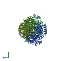 PDB entry 3k28 coloured by chain, side view.