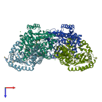 PDB entry 3k28 coloured by chain, top view.