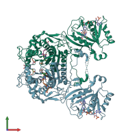 PDB entry 3k2h coloured by chain, front view.