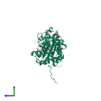 Monomeric assembly 1 of PDB entry 3k2l coloured by chemically distinct molecules, side view.