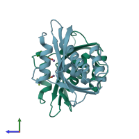 PDB entry 3k2p coloured by chain, side view.