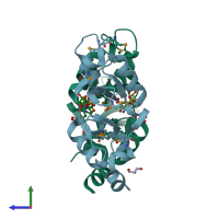 PDB entry 3k2v coloured by chain, side view.