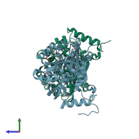 PDB entry 3k31 coloured by chain, side view.