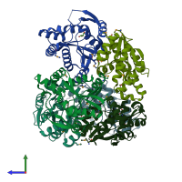 PDB entry 3k32 coloured by chain, side view.