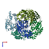 PDB entry 3k32 coloured by chain, top view.