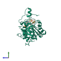 Monomeric assembly 6 of PDB entry 3k35 coloured by chemically distinct molecules, side view.