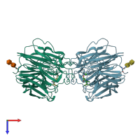 PDB entry 3k37 coloured by chain, top view.