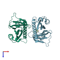PDB entry 3k3k coloured by chain, top view.