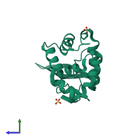 PDB entry 3k3t coloured by chain, side view.