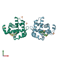 PDB entry 3k3u coloured by chain, front view.