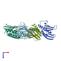 PDB entry 3k44 coloured by chain, top view.
