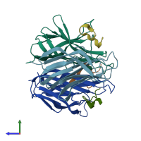 PDB entry 3k48 coloured by chain, side view.