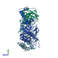 PDB entry 3k4i coloured by chain, side view.