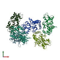 PDB entry 3k4u coloured by chain, front view.