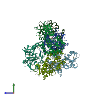 PDB entry 3k4u coloured by chain, side view.