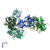 PDB entry 3k4u coloured by chain, top view.