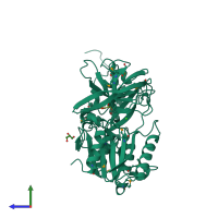 PDB entry 3k50 coloured by chain, side view.